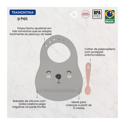 Kit Babador e Colher Infantil Tramontina Le Petit 02 Peças Rosa