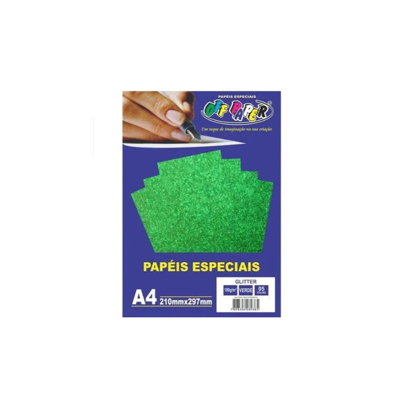 Papel Glitter Verde A4 180g - Off Paper