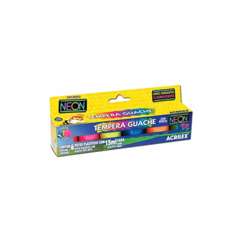 Tinta Guache 15ml Neon com 6 Cores - Acrilex