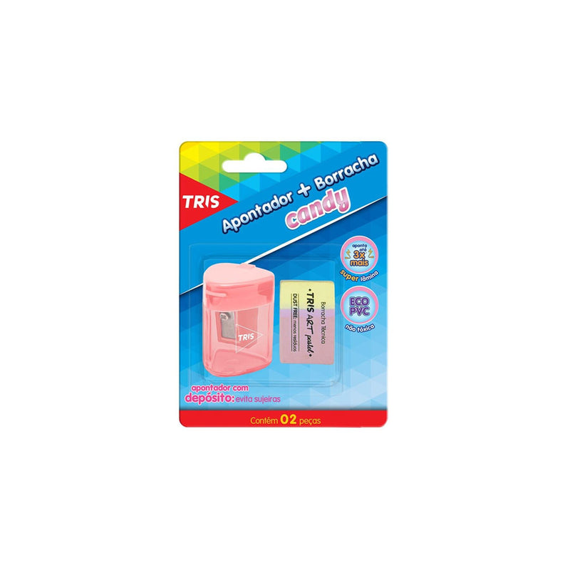 Apontador e Borracha Candy Rosa - TRIS