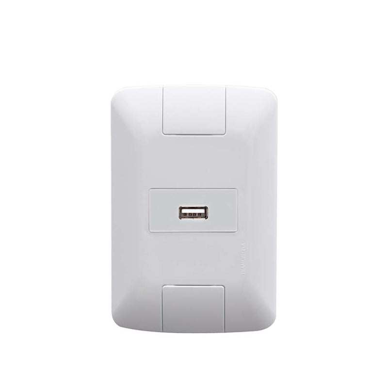 Conjunto 4x2 com 1 Tomada USB Brilho 1,5 A Bivolt Tramontina Aria Branco