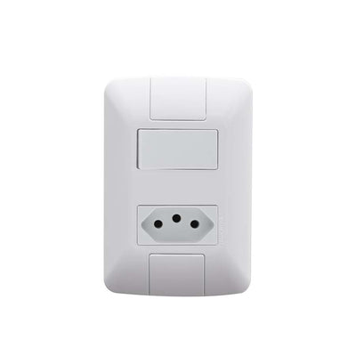 Conjunto 4x2 com 1 Interruptor Simples 6 A 250 V e 1 Tomada 2P+T 20 A 250 V Tramontina Aria Branco