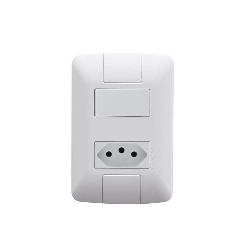 Conjunto 4x2 com 1 Interruptor Simples 6 A 250 V e 1 Tomada 2P+T 20 A 250 V Tramontina Aria Branco