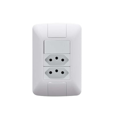 Conjunto 4x2 com 1 Interruptor Simples 6 A 250 V e 2 Tomadas 2P+T 20 A 250 V Tramontina Aria Branco