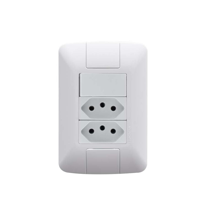 Conjunto 4x2 com 1 Interruptor Simples 6 A 250 V e 2 Tomadas 2P+T 20 A 250 V Tramontina Aria Branco