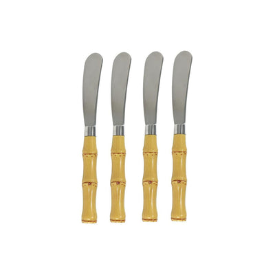Jogo de 4 espátulas em aço inox com cabo plástico bambu.