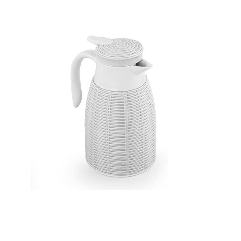 Garrafa Térmica Revestida com Rattan de Plástico Branca - 1l