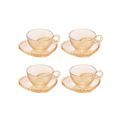 CONJUNTO DE XÍCARAS CAFÉ CRISTAL COM PIRES CORAÇÃO PEARL ÂMBAR 80ml