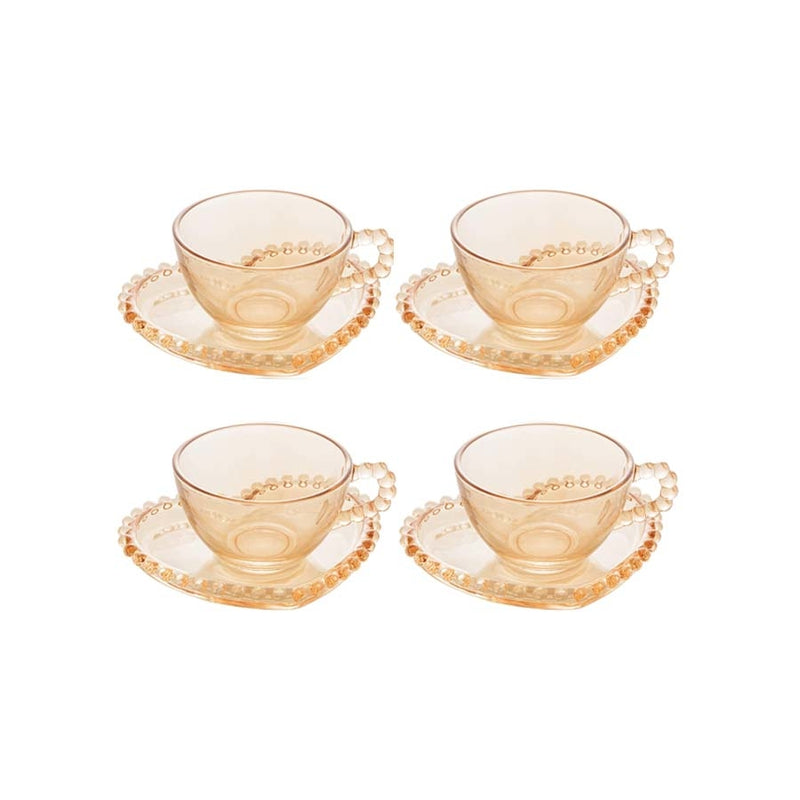 CONJUNTO DE XÍCARAS CAFÉ CRISTAL COM PIRES CORAÇÃO PEARL ÂMBAR 80ml