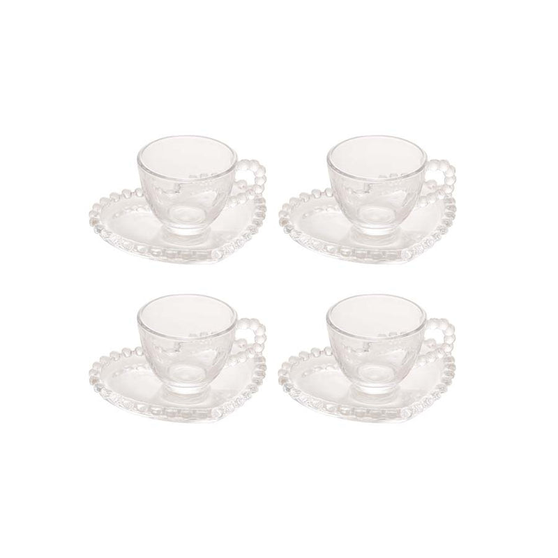 CONJUNTO DE XÍCARAS CAFÉ CRISTAL COM PIRES CORAÇÃO PEARL 85ml