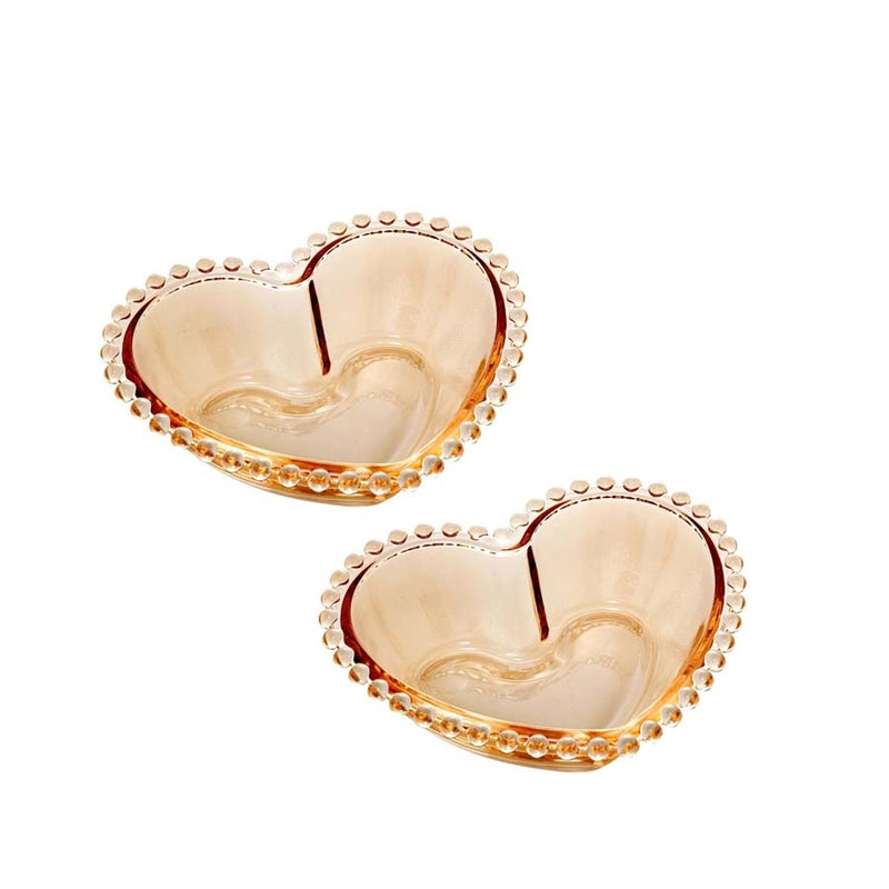 Conjunto 2 Bowls Cristal Coração Pearl Âmbar 15X13X5cm - Wolff