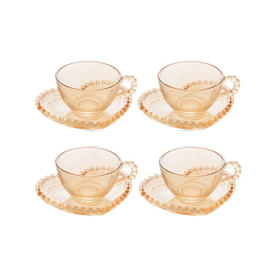 CONJUNTO DE XÍCARAS CAFÉ CRISTAL COM PIRES CORAÇÃO PEARL ÂMBAR 180ml