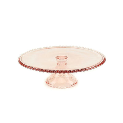 Prato para Bolo de Cristal de Chumbo Pearl Rosa