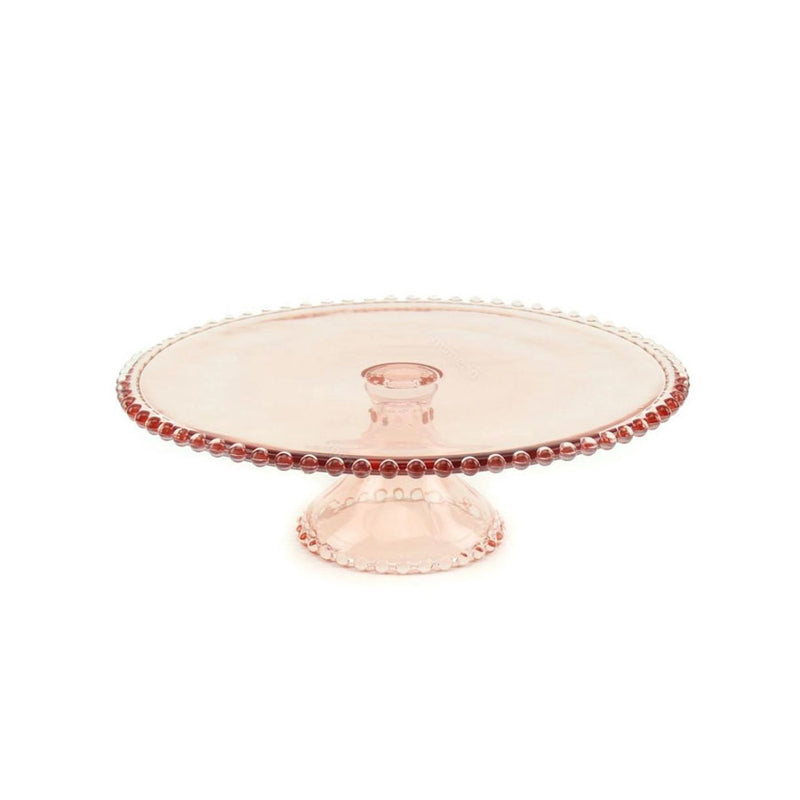 Prato para Bolo de Cristal de Chumbo Pearl Rosa