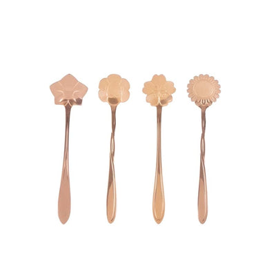 CONJUNTO COM 4 COLHERES em AÇO INOX PARA CHÁ FLORES ROSÊ
