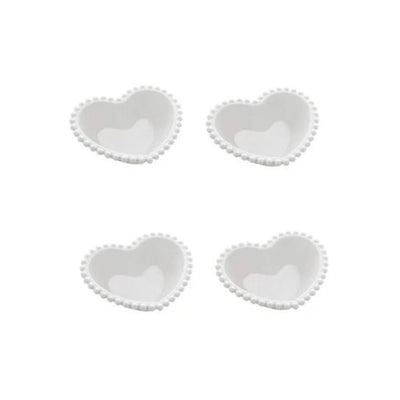 Conjunto 4 Bowl Porcelana Coração Beads Branco -13x11x4cm Wolff