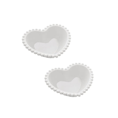 Conjunto 2 Bowls Porcelana Coração Beads Branco 15x13x5cm