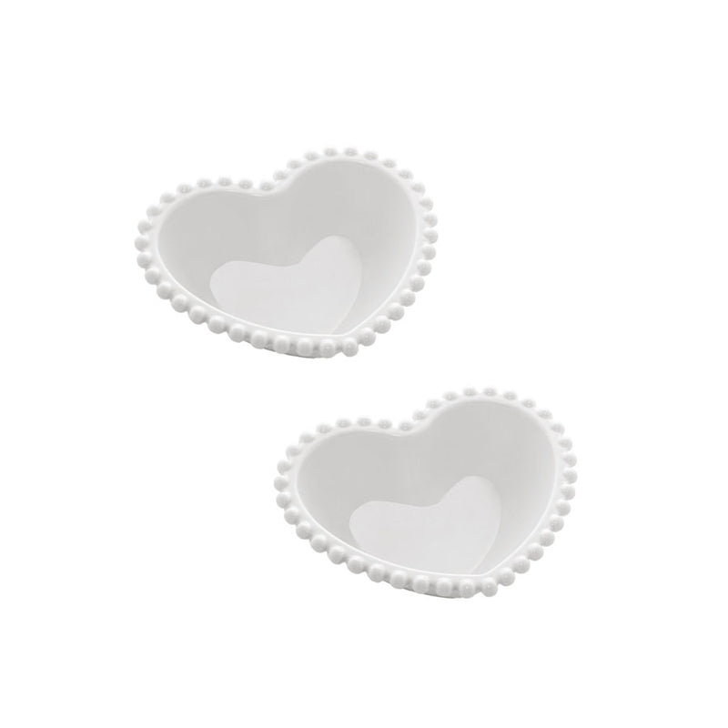 Conjunto 2 Bowls Porcelana Coração Beads Branco 15x13x5cm