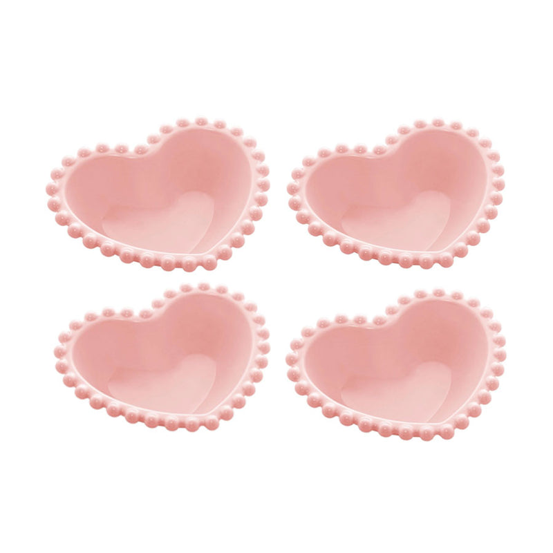 Conjunto 4 Bowl Porcelana Coração Beads Rosa 13X11X4Cm Wolff