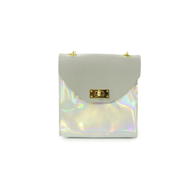 Bolsa Tiracolor Metalizada Branco com Correntes Douradas - Pequena