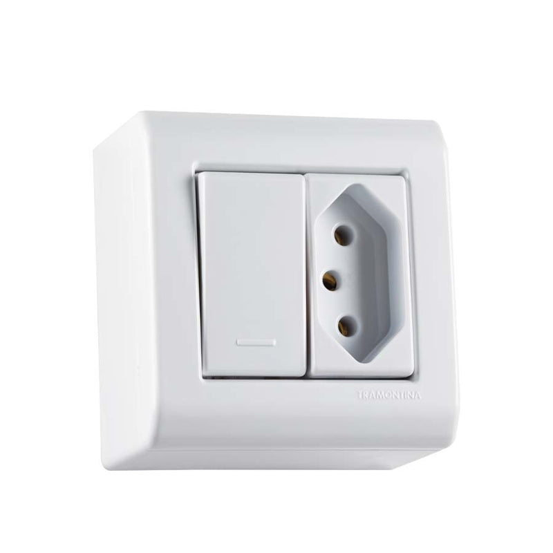 Caixa de Sobrepor com 1 Interruptor Simples 10 A 250 V e 1 Tomada 2P+T 10 A 250 V Tramontina LizFlex Branca
