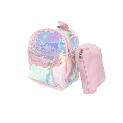 Mochila Holográfica + Necessaire Escolar Fashion - Rosa