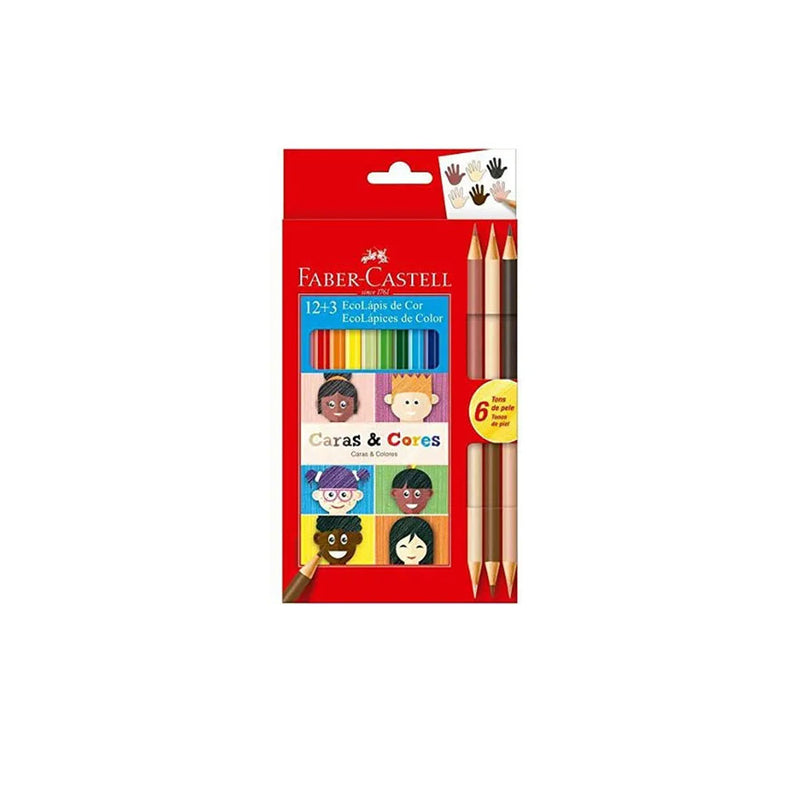 Lápis de Cor 12 cores + 3 120112CC Caras e Cores Faber Castell
