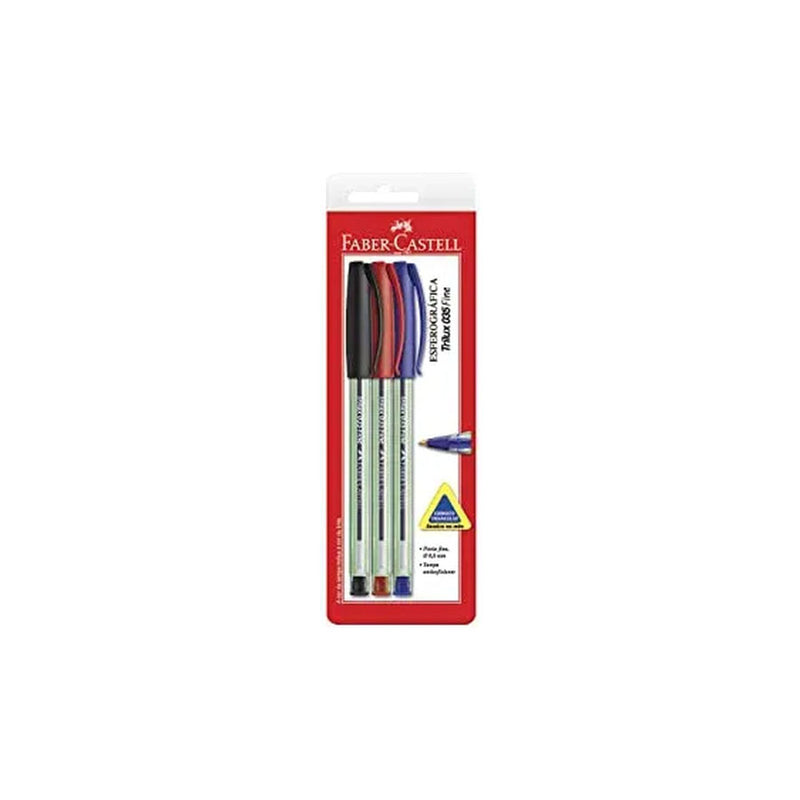 Caneta Esferográfica 0.8m Azul,Vermelho,Preto - Faber Castell