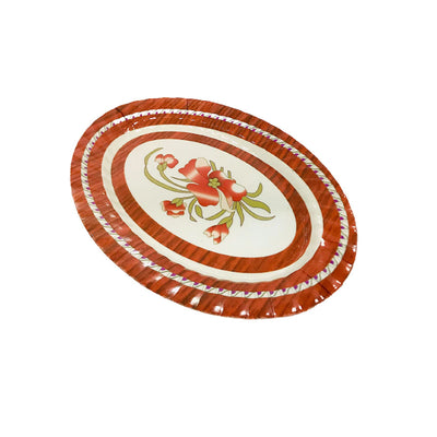 TRAVESSA DE PLÁSTICO OVAL VERMELHO COM FLOR 30CM