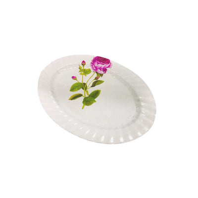 TRAVESSA DE PLÁSTICO OVAL BRANCO COM FLOR 30CM