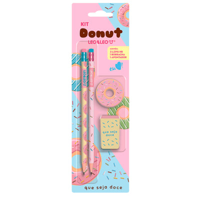 Kit 2 Lápis HB + Apontador + Borracha Donut - Leo & Leo