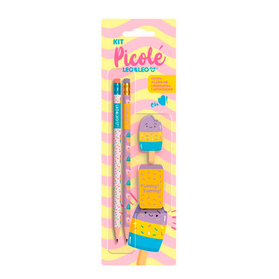 Kit Escolar Picolé Hb Com 4 Peças 2 Lápis E Borracha - Leo&leo