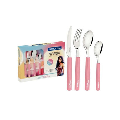Faqueiro Tramontina Mulher-Maravilha 1984 com Lâminas em Aço Inox e Cabos de Polipropileno Rosé 16 Peças