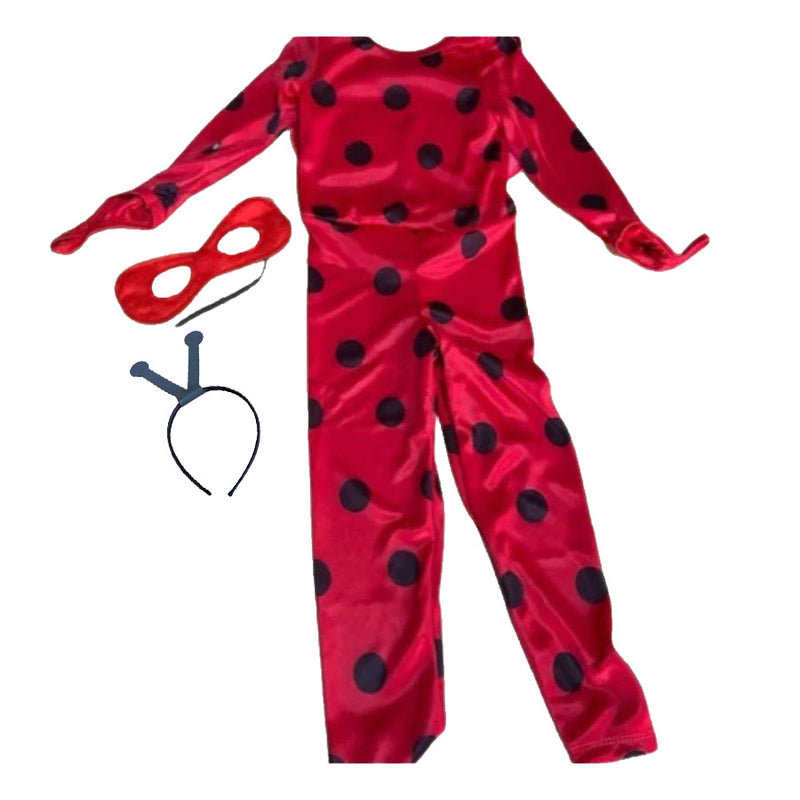 Fantasia Joaninha Infantil Macacão Longo com Mascara e Tiara - kaue baby