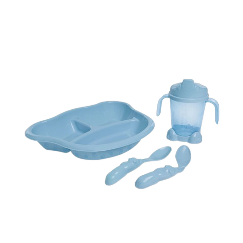 Kit Alimentação Prato com Divisória, Porta-Suco e Colher Azul