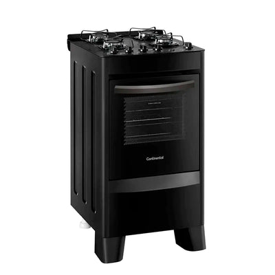 Fogão Continental 4 Bocas FC4VP Automático Mesa de Vidro Forno 57L - Preto