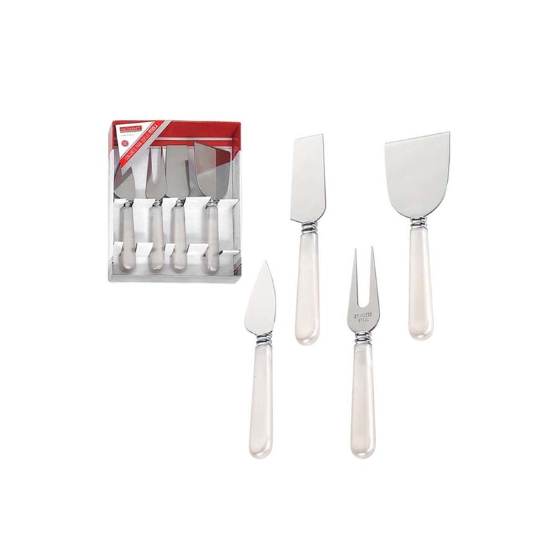 Conjunto para queijo E frios 2 espatula + faca E garfo de inox cabo acrilico perola hauskraft