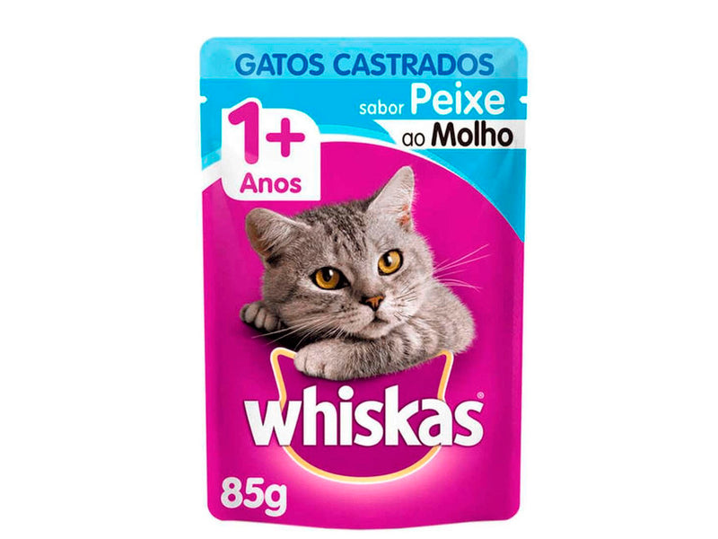 Ração WHISKAS Para Gatos Adultos Castrados Sachê Peixe ao Molho