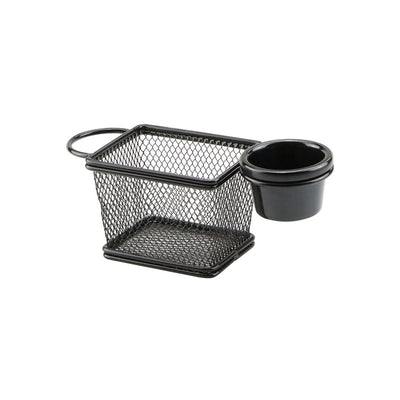Mini Cesta Retangular em aço inox com Molheira em Melamina - Preto