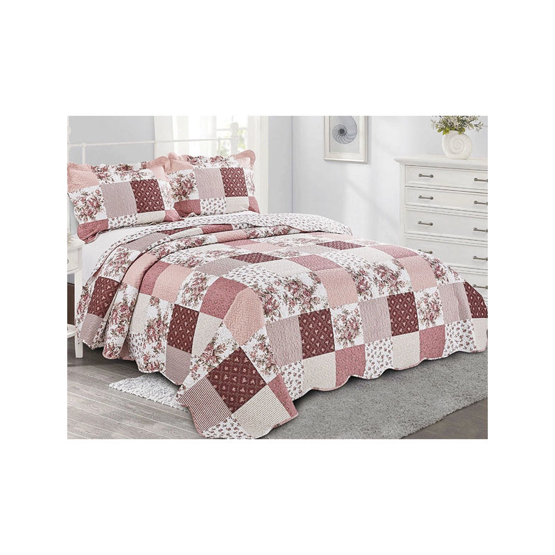Colcha Evolution Patchwork Dupla Face Kit Cobre Leito 3 peças Queen 240x260cm Clusa Camesa