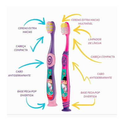 Escova de Dente Colgate Infantil Smiles Agnes e Fluffy 2-5 Anos Extra Macia com 2 unidades