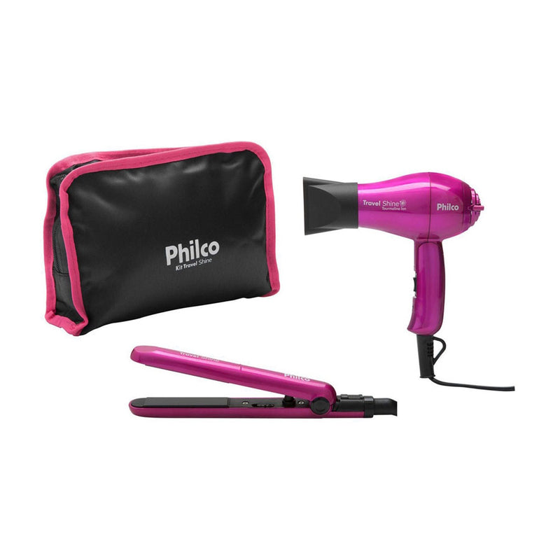 Kit Travel Shine Rosa Philco Prancha + Secador - Bivolt