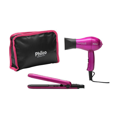 Kit Travel Shine Rosa Philco Prancha + Secador - Bivolt