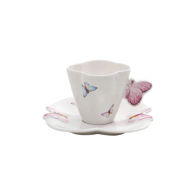 Jogo de 6 Xícaras Porcelana com Pires de Borboletas 100ml