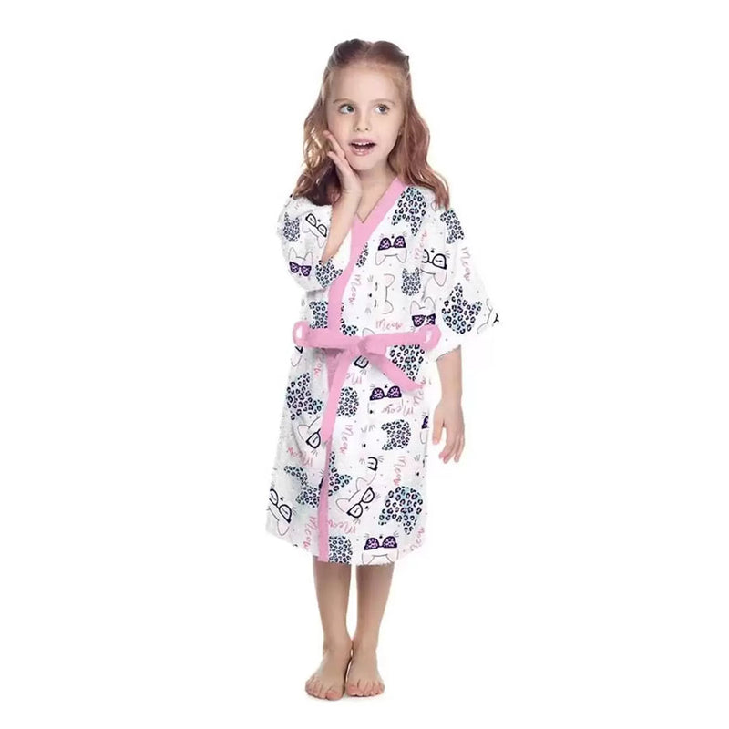 Roupão Felpudo Infantil Quimono Estampado Gatinha Fashion P - Lepper