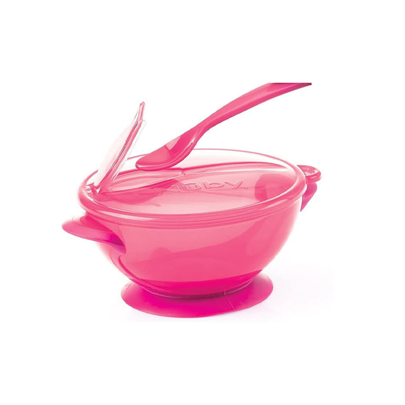 Tigela Com Ventosa e Colher Rosa