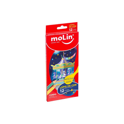Lápis de Cor Sextavado 12 Cores 6 Metálicas