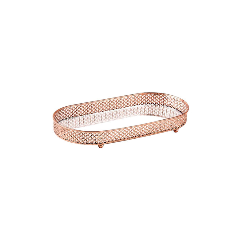 Bandeja de Metal com Espelho Rose Gold 17x33