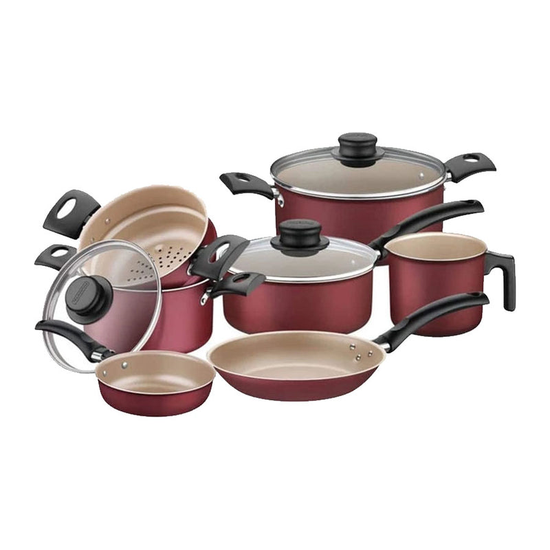 Conjunto De Panelas Tramontina De Alumínio Turim Vermelho Com 7 Peças