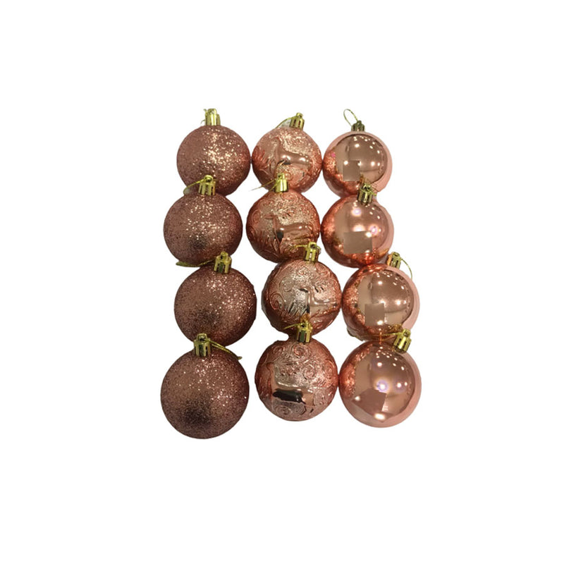 Conjunto de Bola Natalina Decorativa 12 Peças Rosê